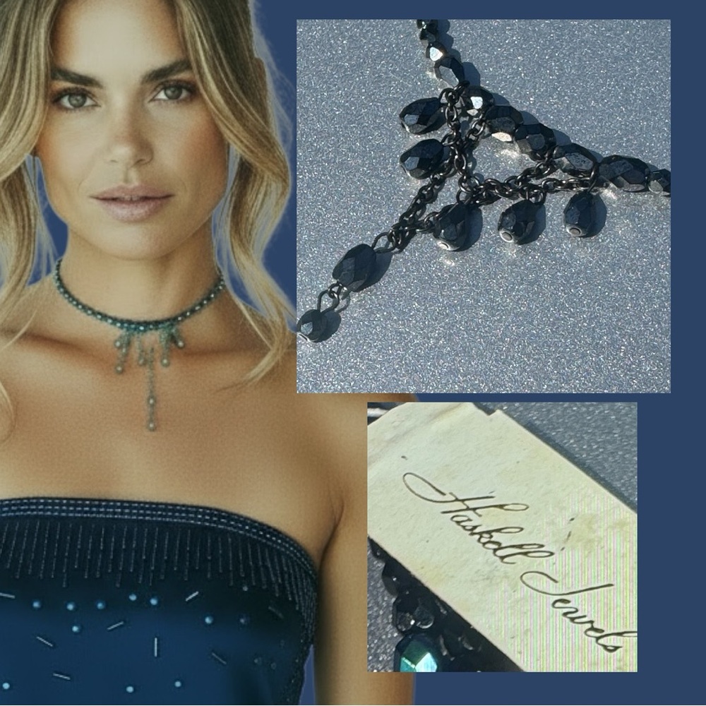 70s Miriam Haskell Jewels Vrba ERA Choker Midnight Iridescent Glam Rock Couture